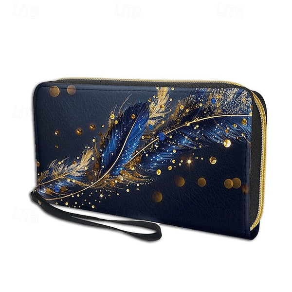 Women's with Gilded Large Capacity Wallet Feather Print FashionChic