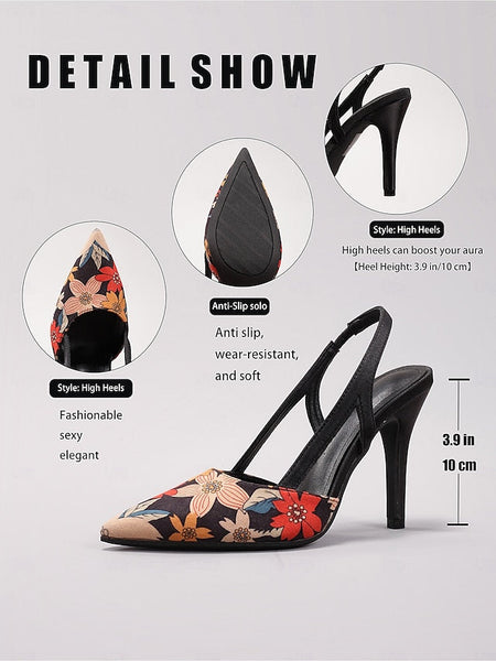 Heels Slingback – High Women's Floral Toe Pointed Elegant FashionChic