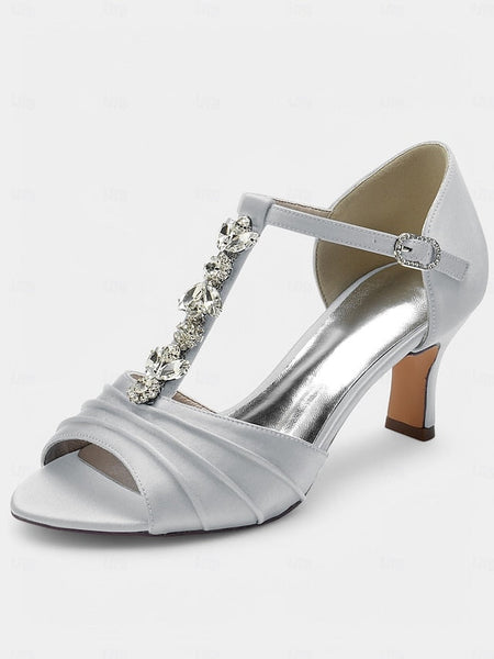 Satin Detail Open-Toe with White – Heels Bridal Crystal FashionChic
