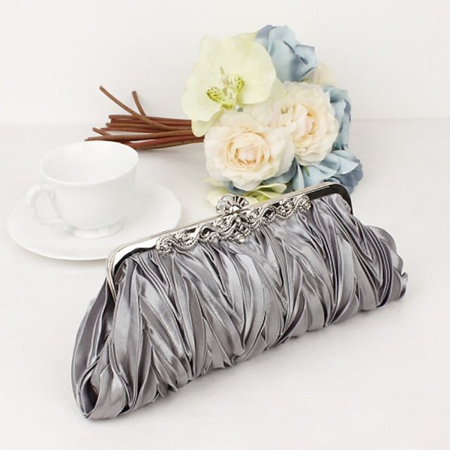 White – Women's Elegant Evening Pleated Satin Clutch FashionChic
