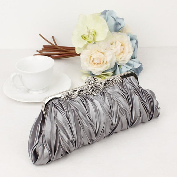White – Women's Elegant Evening Pleated Satin Clutch FashionChic