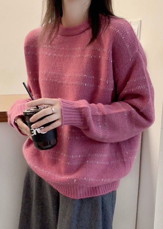 Art Pink O Neck Cozy Cotton Knit Sweater Fall QX029 shopify