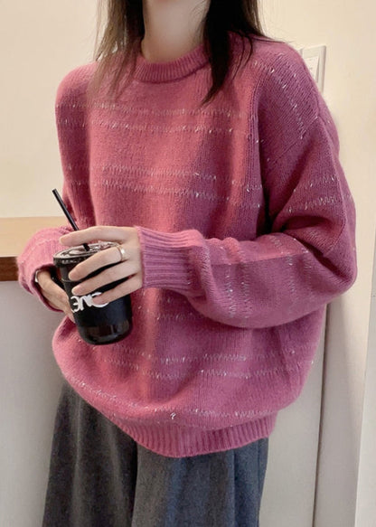 Art Pink O Neck Cozy Cotton Knit Sweater Fall QX029 shopify