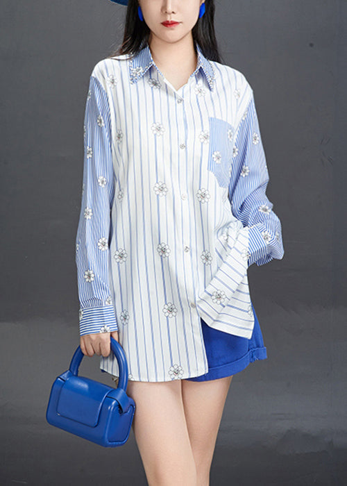 Art Pink Peter Pan Collar Print Cotton Shirt Fall AJ1006 JDML-240909
