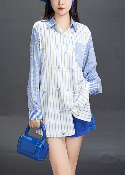 Art Pink Peter Pan Collar Print Cotton Shirt Fall AJ1006 JDML-240909