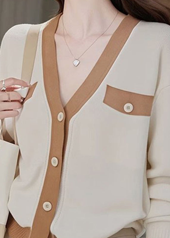 Fashion Colorblock V Neck Patchwork Button Cotton Knit Cardigans Fall QP026 OL-NCT241001