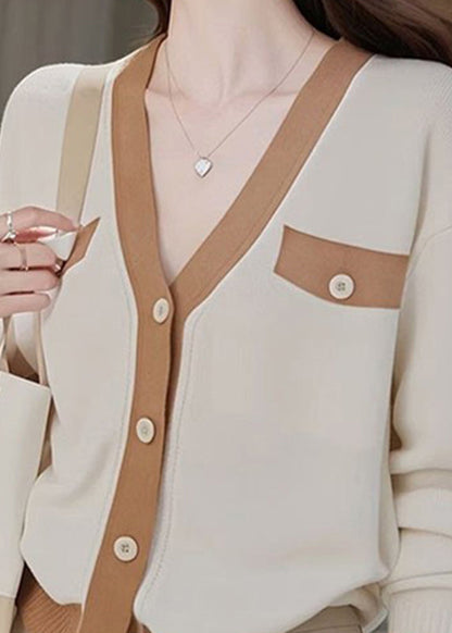 Fashion Colorblock V Neck Patchwork Button Cotton Knit Cardigans Fall QP026 OL-NCT241001