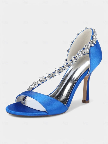 T-Strap Satin Crystal Women's High Heels with – Champagne FashionChic