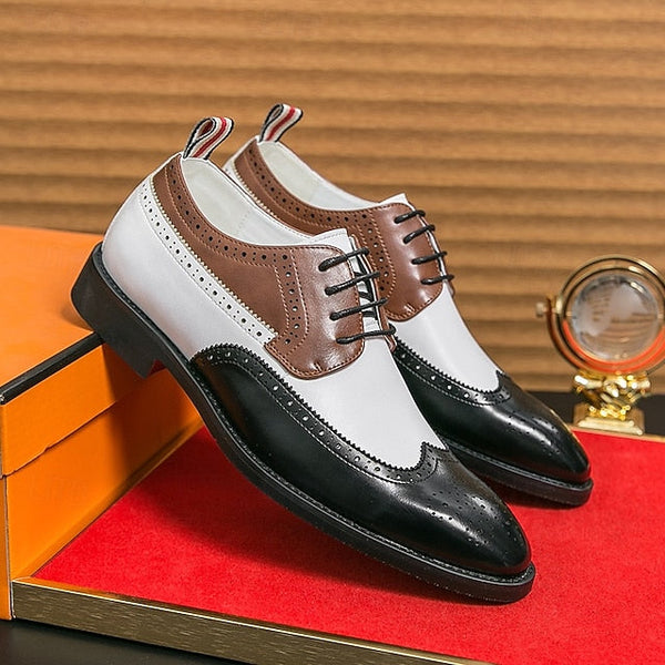 Men's Tri-Color Shoes Brogue in Oxford Black Wingtip FashionChic