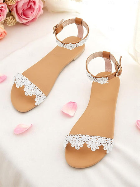 Floral Strap Sandals with Women's Ankle Lace White FashionChic