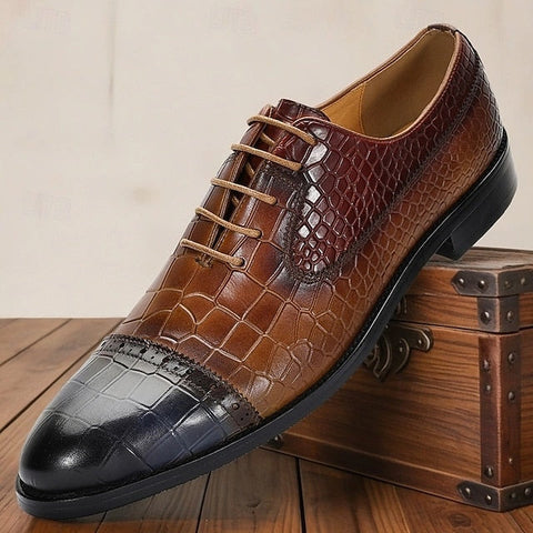 Oxford Genuine Leather – Crocodile Men’s Elegant Shoes Print FashionChic