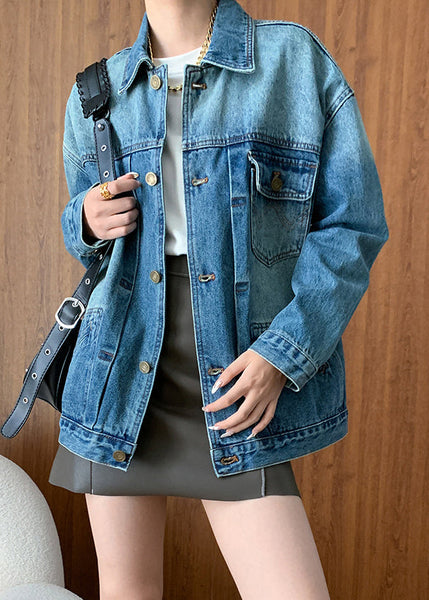 French Blue Peter Pan Collar Button Pockets Denim Coats Fall AF1027 HS-CTS240914