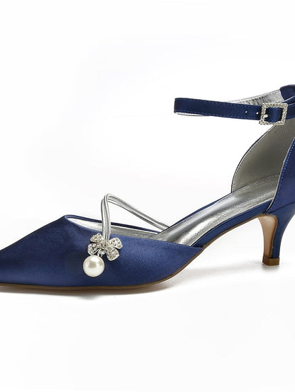 Heels Dark with Kitten and Women's Satin Blue Pearl FashionChic