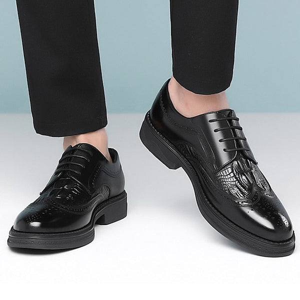 Brogue Leather Crocodile - Brown Men's Shoes Oxford FashionChic