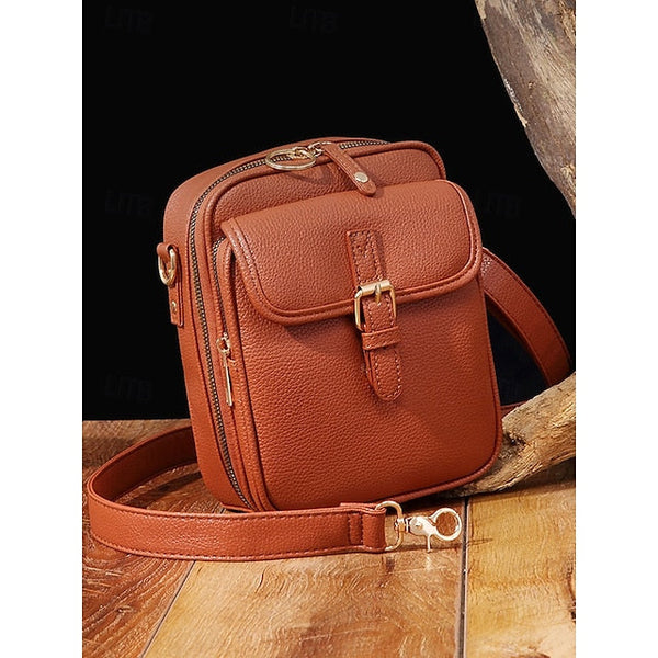 Bag Front Brown with Faux Vintage Leather Women's Crossbody FashionChic