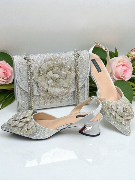 with Pumps Gold Rhinestone Matching Slingback Women's FashionChic