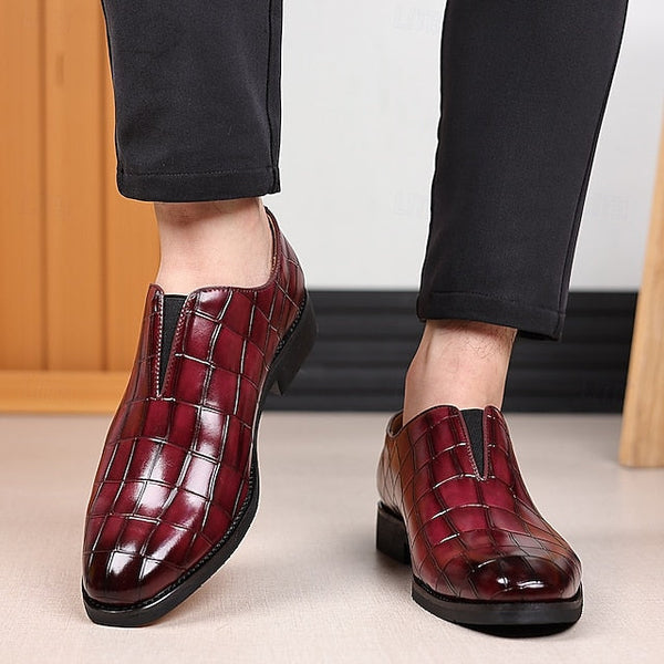 Shoes Pattern Men's Burgundy – Dress Crocodile Slip-On FashionChic