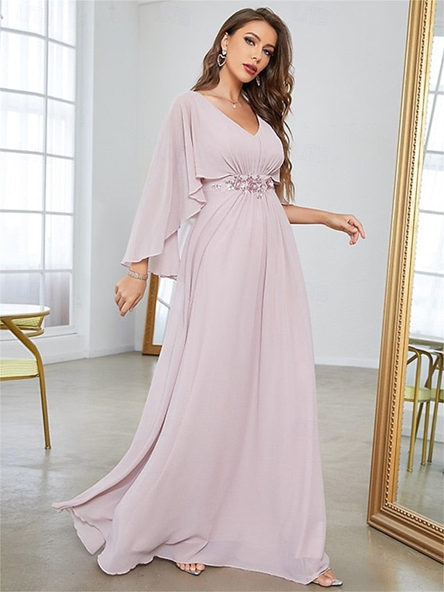 Mother V of Floor the Neck Bride Party Dress Elegant FashionChic
