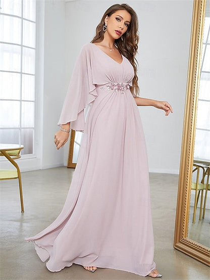 Mother V of Floor the Neck Bride Party Dress Elegant FashionChic
