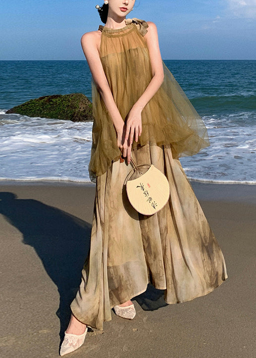 Holiday Style Tie Dyed Mesh Patchwork Fake Two Chiffon Long Dresses TT1029 shopify