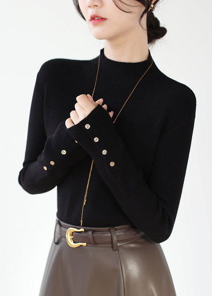 Black Slim Fit Patchwork Knit Sweaters Hign Neck Winter RV025 ABC1