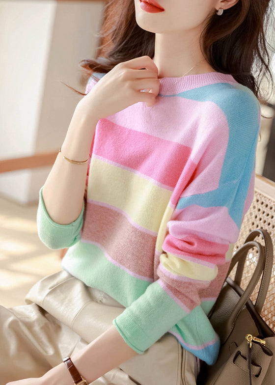 Stylish Rainbow O Neck Cozy Knit Sweaters Fall QX030 shopify