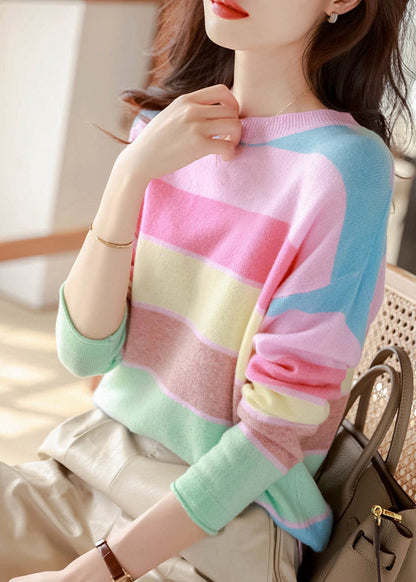 Stylish Rainbow O Neck Cozy Knit Sweaters Fall QX030 shopify