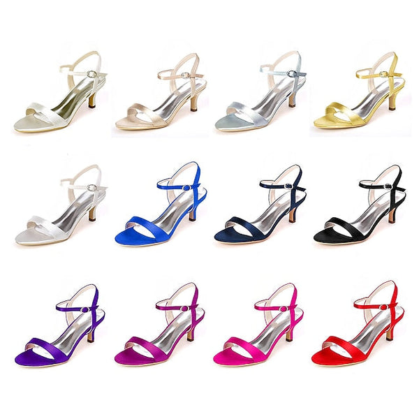 Satin Heels Wedding Adjustable Ankle Women's with Gold FashionChic