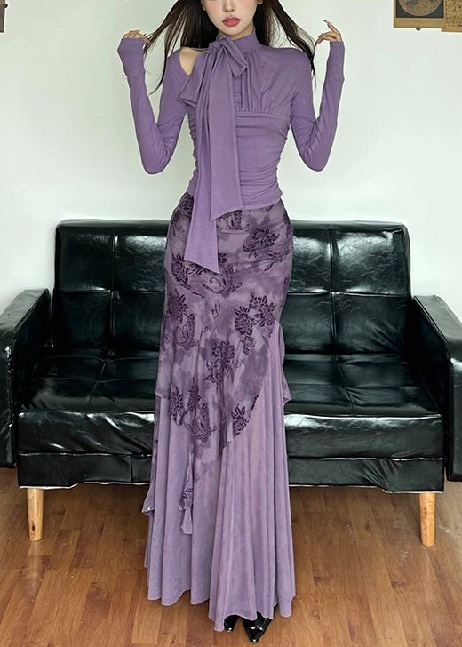 Tulle Skirts Purple Tops Novelty And Lace Patchwork Up Two-Piece FashionChic