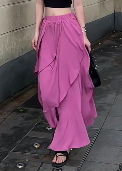 Patchwork Organic Ruffled Purple Summer Skirt Waist Elastic Maxi FashionChic