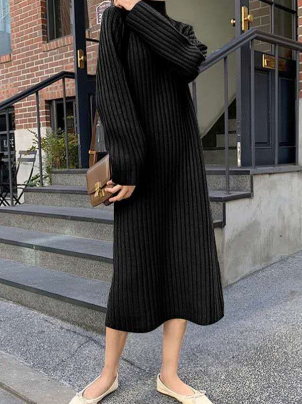 Urban Apricot High-Neck Long Sleeve Striped Knit Dress AN1055 Genistyle Shop