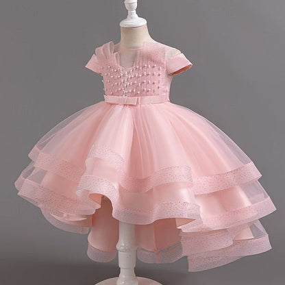 Girls' Dress Party Kids Color Wedding Sleeve Short Solid FashionChic