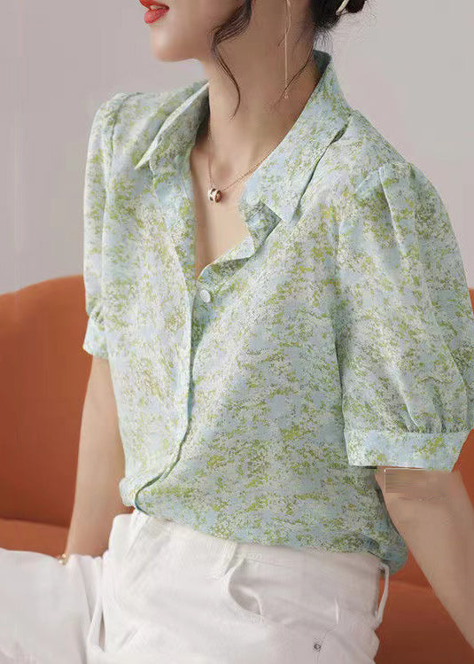 Print Summer Shirt Tops Cotton Boutique Green Light FashionChic