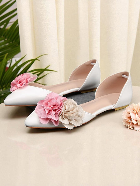 White Flats and Women's Beige Flower Wedding with Pink FashionChic
