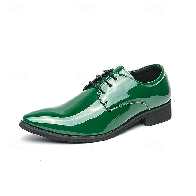 for Formal Green Glossy Men Lace-Up Shoes Patent Leather – FashionChic