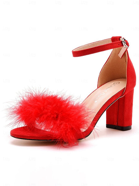 – Wedding Block Women Feather-Embellished for Sandals Heel FashionChic