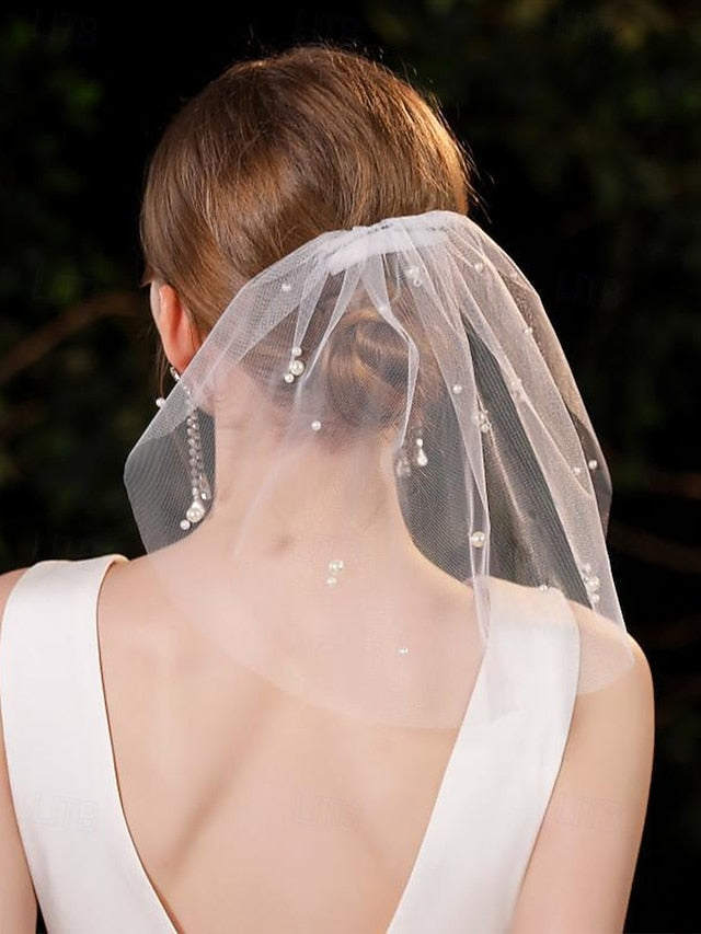 Veil – Pearl Bridal Embellishments Short with Crystal and FashionChic