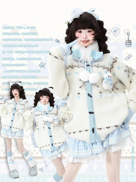 Snow White Christmas Pattern Cardigan Blue with FashionChic