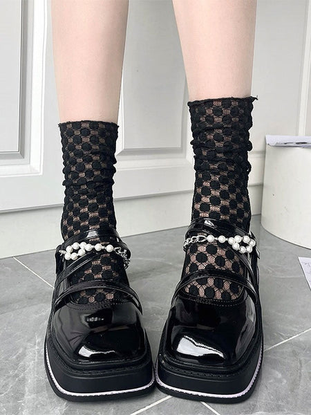 Polka Black/White Dot Pattern Socks Mesh Tulle FashionChic