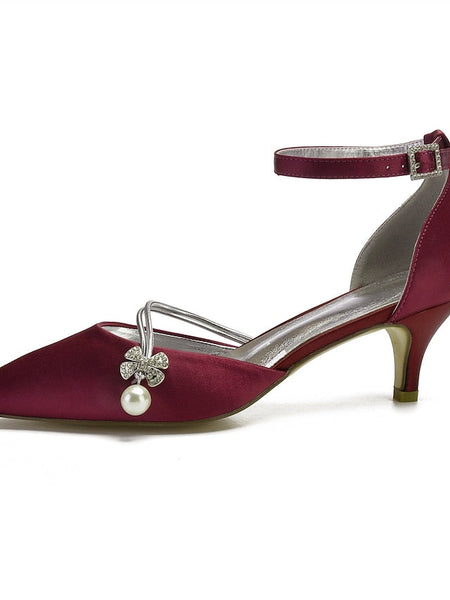 Heels Dark with Kitten and Women's Satin Blue Pearl FashionChic