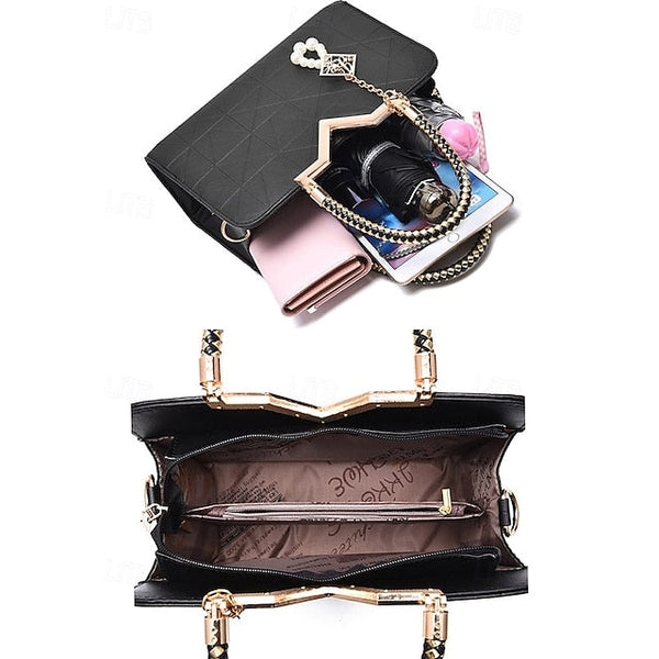 Handbag Faux with Elegant – Women's Pendant Pearl Leather FashionChic