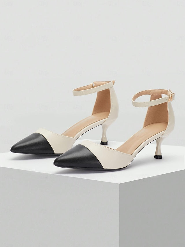 Pointed Toe Two-Tone Ankle Stylish Heel Kitten Women's FashionChic