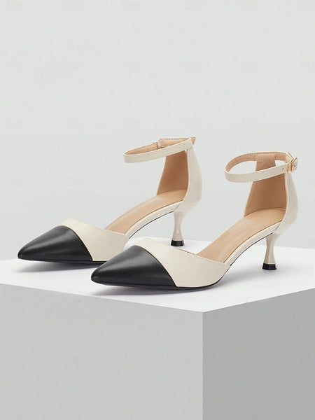 Pointed Toe Two-Tone Ankle Stylish Heel Kitten Women's FashionChic