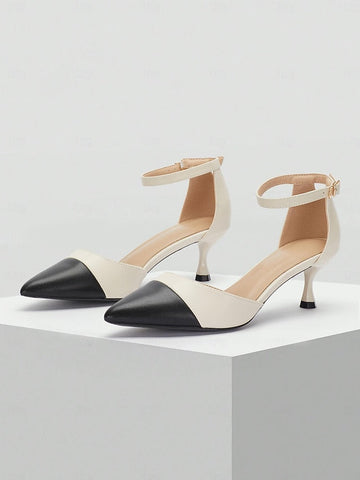 Pointed Toe Two-Tone Ankle Stylish Heel Kitten Women's FashionChic