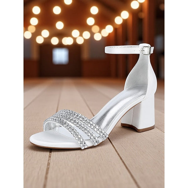 Satin Rhinestone Heel with Block Purple Women's Sandals FashionChic