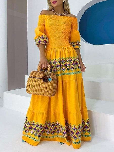 Women's Casual Dress Long Dress Maxi Dress Yellow Half