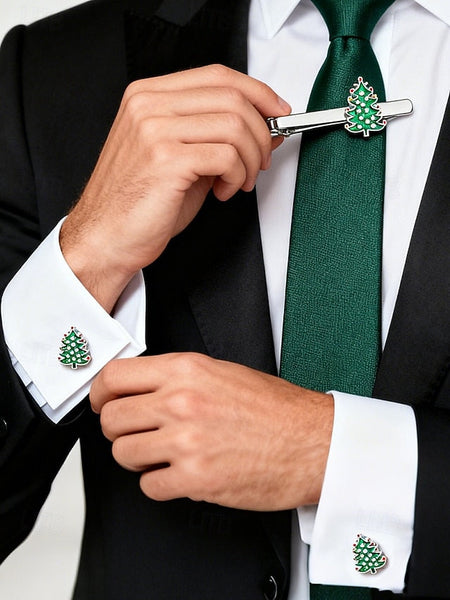 Festive Men's - and Cufflinks Clip Tree Set Christmas Tie FashionChic