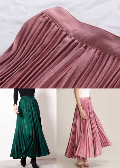 Pink Solid High Waist Silk Pleated Skirt Zippered RV014 ABC