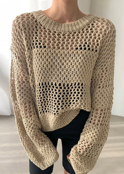 Spring Oversized Hollow Out Knit Style Sweaters Black FashionChic