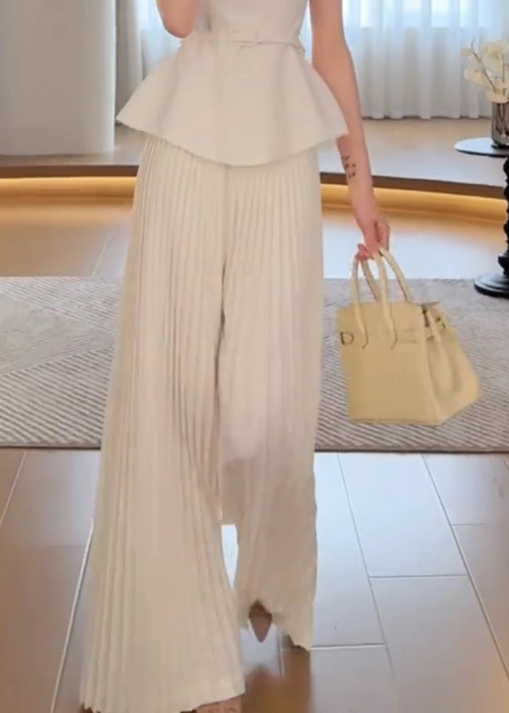 White Waist High Leg Spring Pants Wide Classy FashionChic